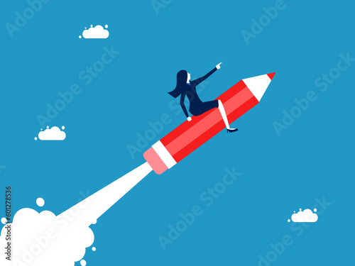 Independent business creation or business development. Businesswoman flying with a pencil vector