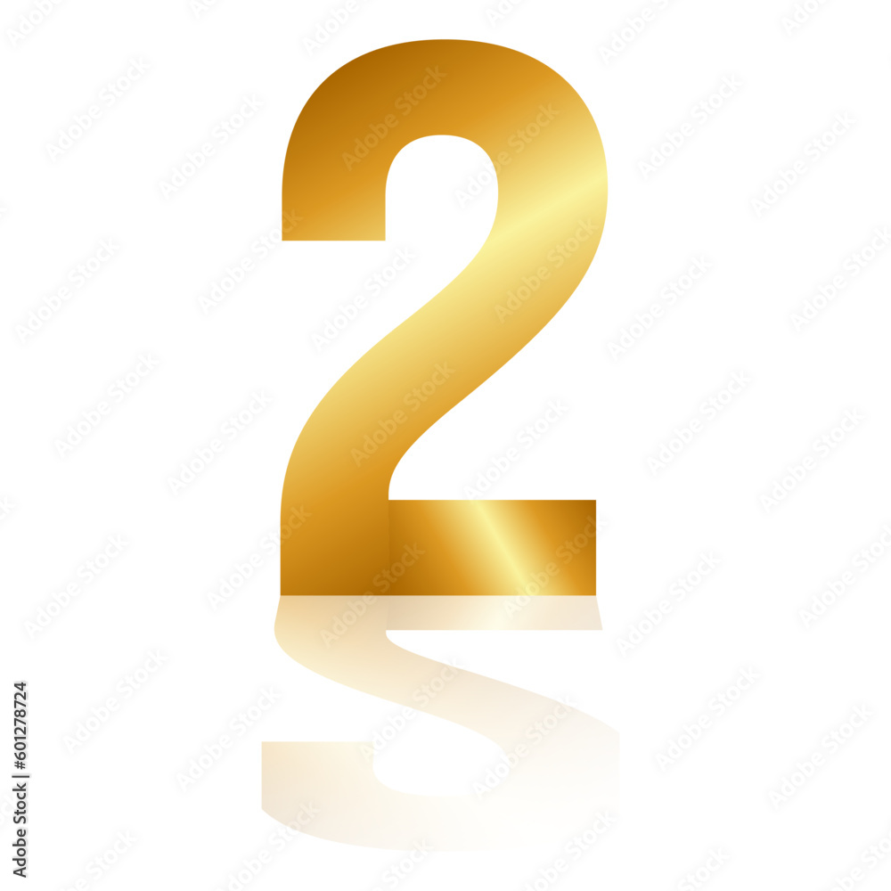 Number two from golden ribbon with mirror shadow Number two from golden ribbon with mirror shadow