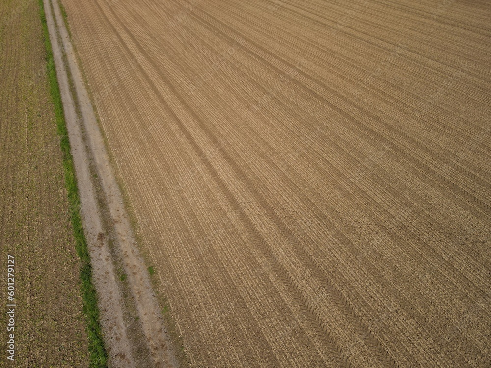 Plowed arable field with soil from above in spring 