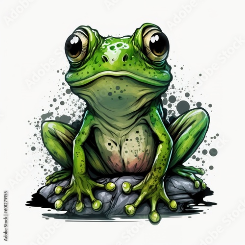 Green frog character logo mascot design in cartoon for business branding Pro Vector With Generative AI technology