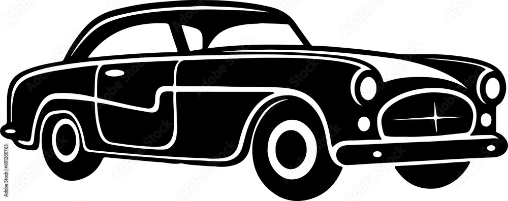 Classic Car, black outline icon, on white background, png
