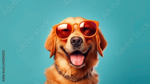 Happy Golden Retriever Dog Portrait looking at camera isolated on blue gradient studio background. Generative AI © ABC Vector