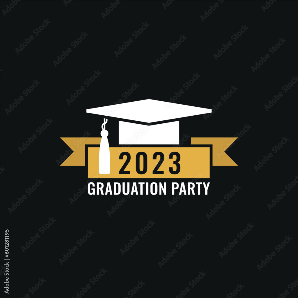 Graduation party logo design. Class of 2023 with graduation cap and ...