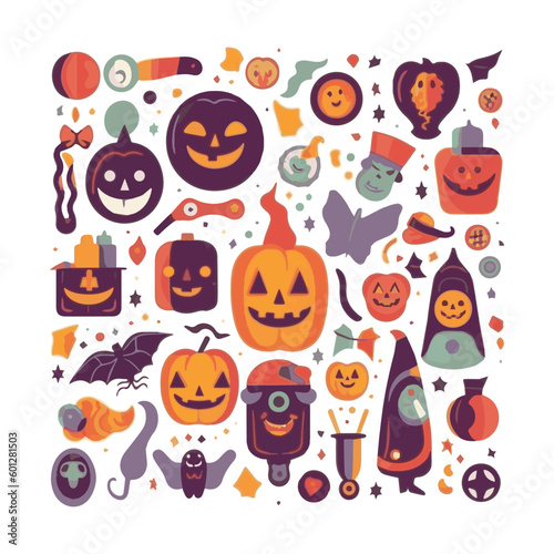 Happy Halloween. October 31. A set of simple vector illustrations. Minimalist, geometric, background pattern, icon. Perfect for poster, media banner, cover or postcard. © hmzstuff