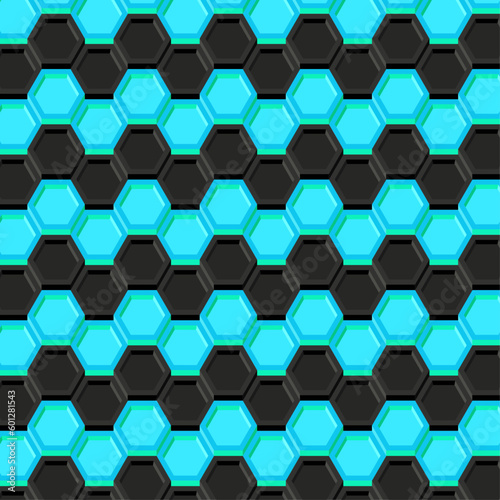 Hexagon geometric abstract blue and black colors vector background seamless pattern