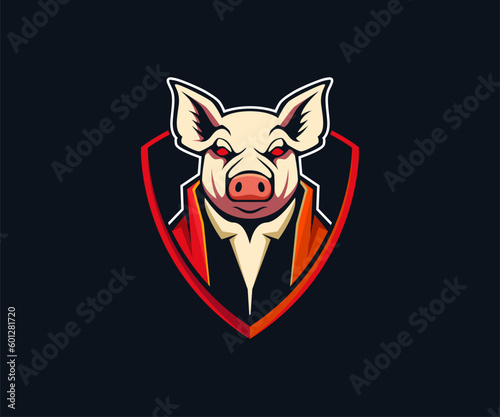 Pig mascot e-sport logo design template vector