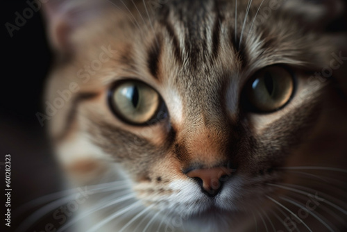 a cat's face in closeup, Very cute with expressive eyes,