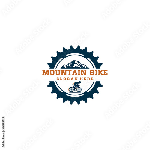 mountain bike logo template vector in white background