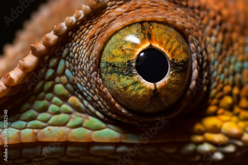 A close-up of a chameleon's eyes representing adaptability and camouflage © alisaaa