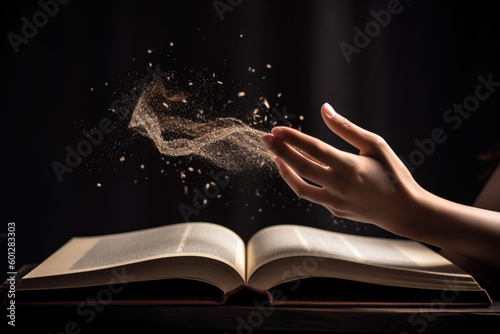 A close-up of a person's hand flipping through the pages of a book representing knowledge education and learning, © alisaaa