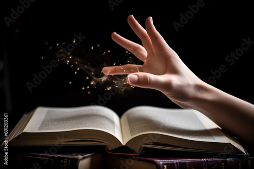 A close-up of a person's hand flipping through the pages of a book representing knowledge education and learning, © alisaaa