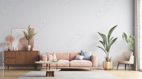 Modern Living Room Background. Contemporary Interior Design. Generative AI. photo