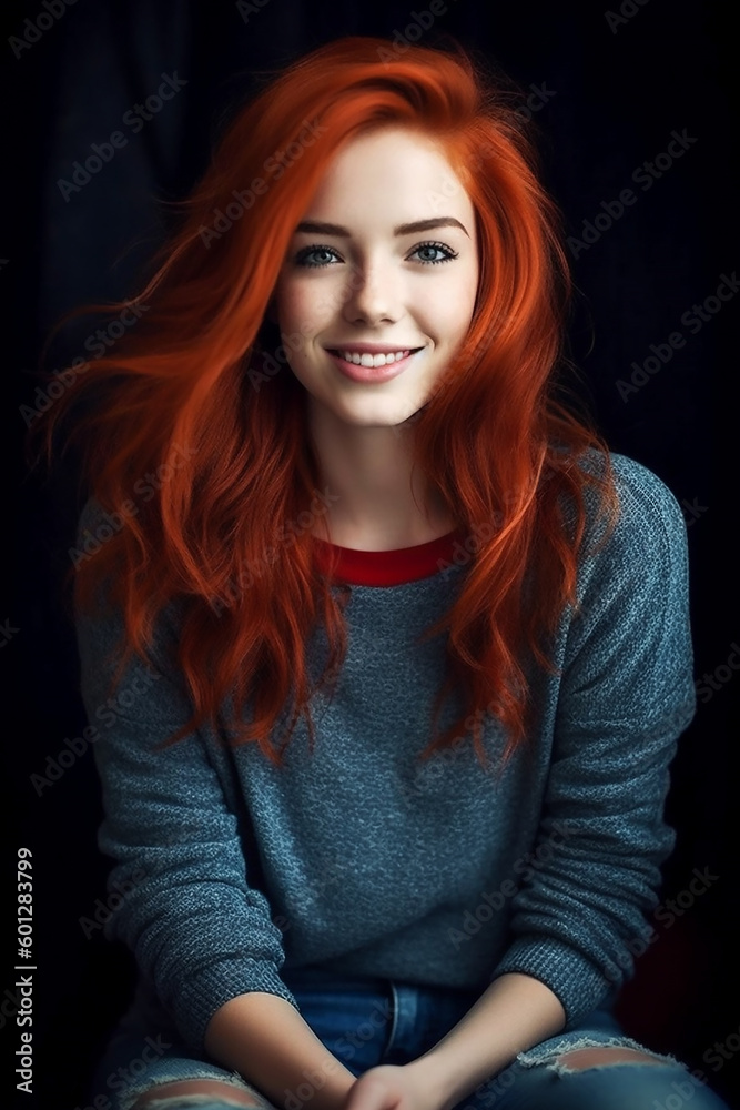 Fototapeta premium Frau Portrait mit roten Haaren KI