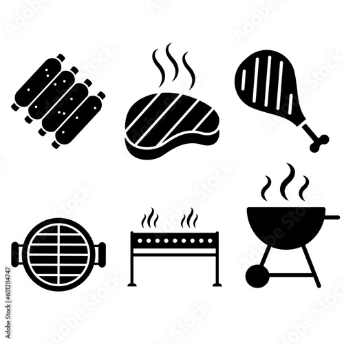 BBQ vector icon set. Grill illustration sign collection. Barbecue symbol.