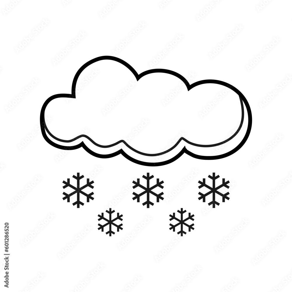 Snow weather forecast line icon. Clouds with snowflake sign. Cloudy sky symbol. Quality design element. Vector Weather icon with cloud and snow isolated on white background. Forecast Sign Symbols Snow weather forecast line icon. Clouds with snowflake sign. Cloudy sky symbol. Quality design element. Vector Weather icon with cloud and snow isolated on white background. Forecast Sign Symbols