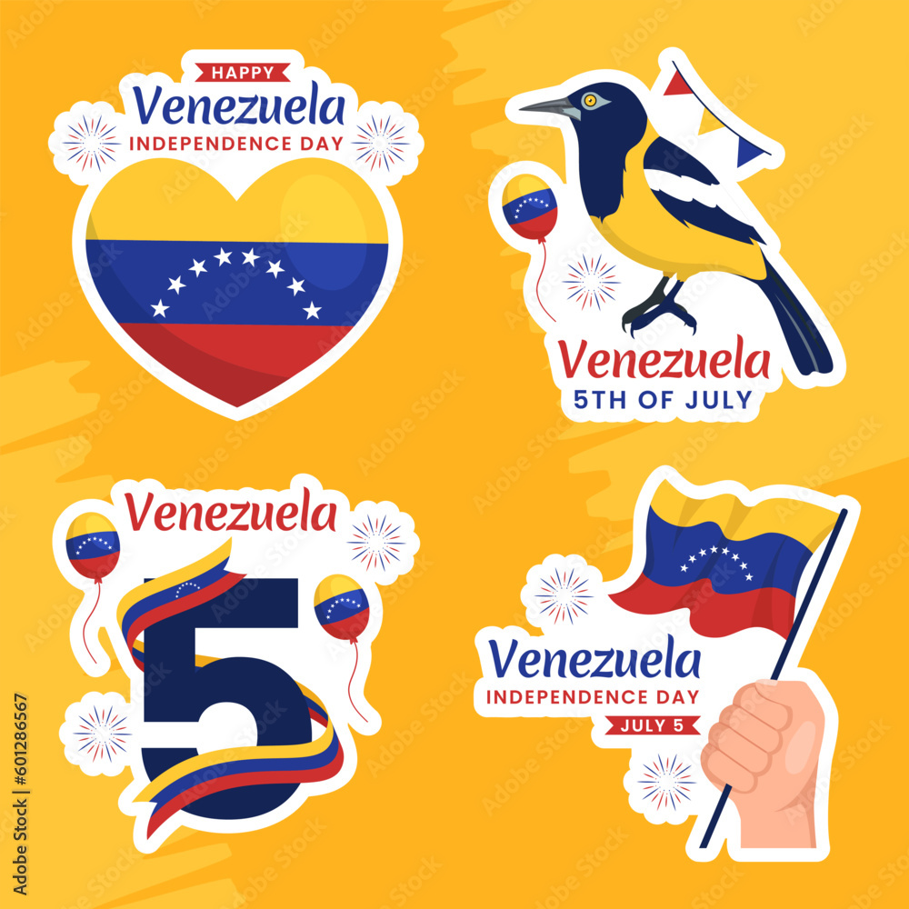 Happy Venezuela Independence Day Label Flat Cartoon Hand Drawn Templates Background Illustration