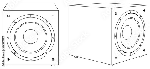 Subwoofer speaker. Audio component. Vector illustration