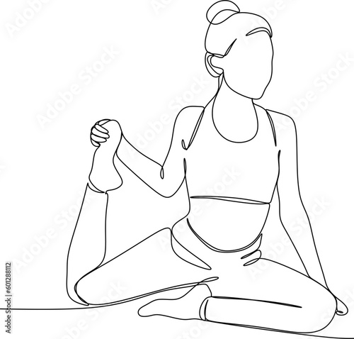continuous line drawing of women fitness yoga concept vector health illustration