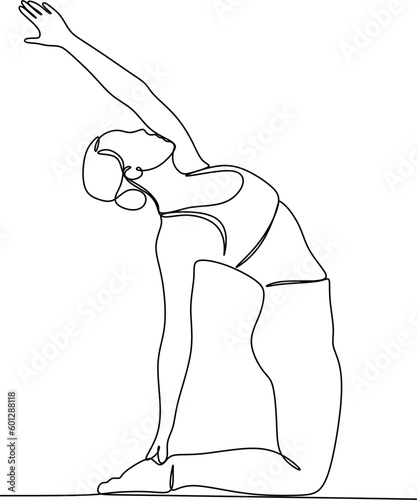 continuous line drawing of women fitness yoga concept vector health illustration