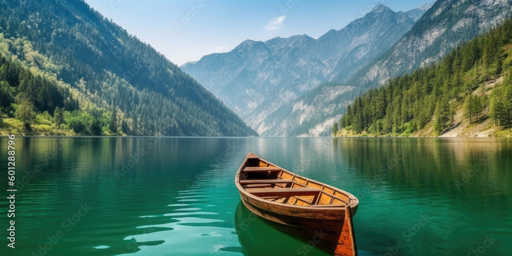 Wooden Boat on the Lake, Generative AI