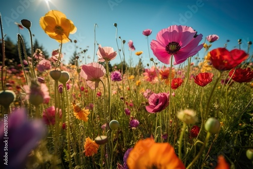 Beautiful poppy flowers in the meadow on a sunny summer day  enhanced by Generative AI