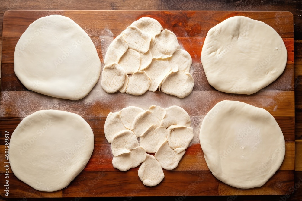 slices of pizza dough, ready to be topped and baked into delicious pies, created with generative ai slices of pizza dough, ready to be topped and baked into delicious pies, created with generative ai