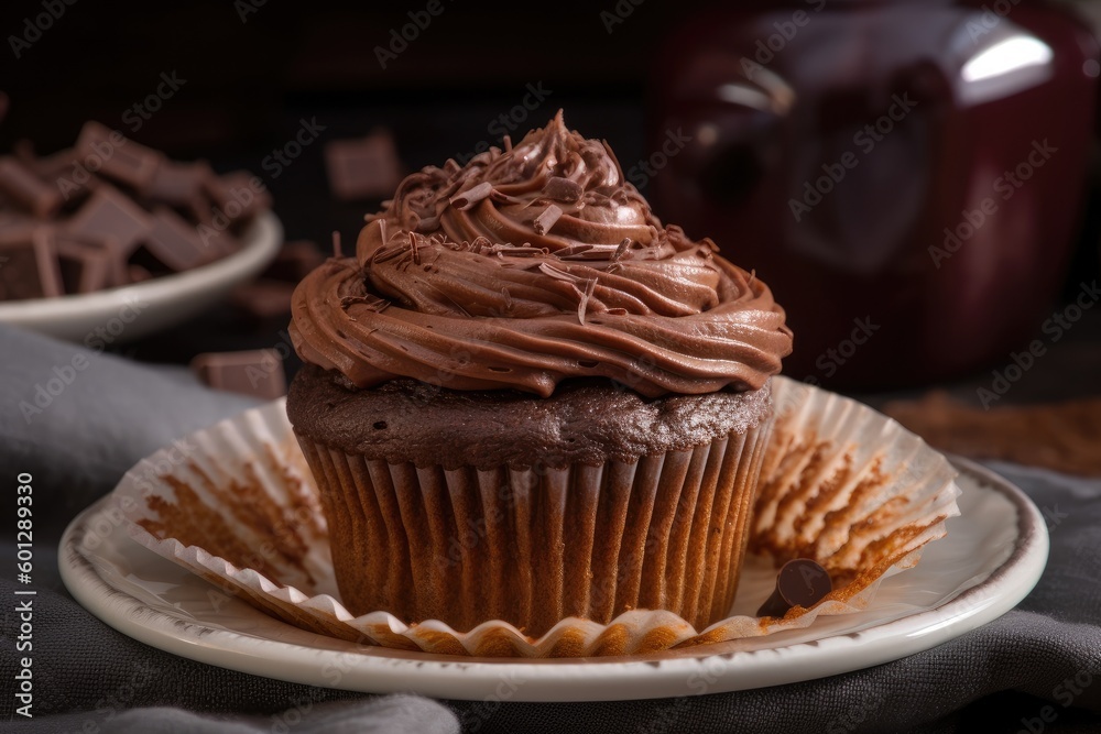 gluten-free and vegan cupcake, topped with decadent chocolate frosting, created with generative ai gluten-free and vegan cupcake, topped with decadent chocolate frosting, created with generative ai