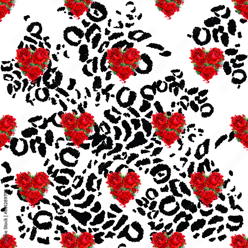 Obraz premium Leopard Skin seamless pattern. Love hearts