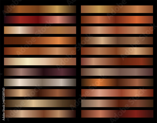 Collection of bronze metallic gradient vector illustration