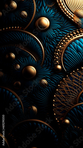 luxury dark blue background with gold elements for mobile. High quality Generative AI