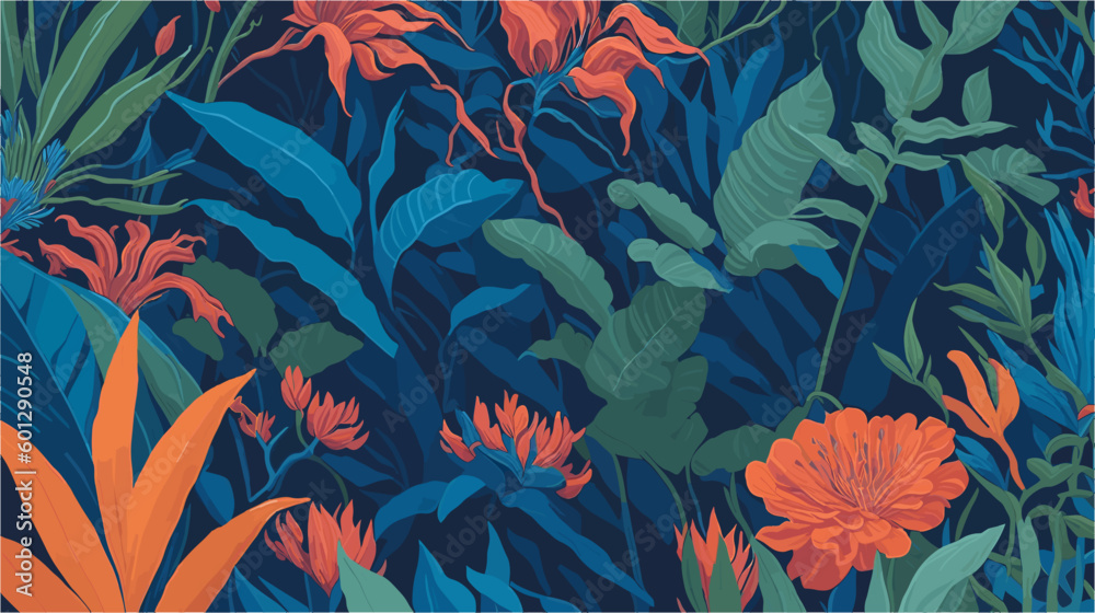 A painting of a bunch of flowers with a blue background A painting of a bunch of flowers with a blue background
