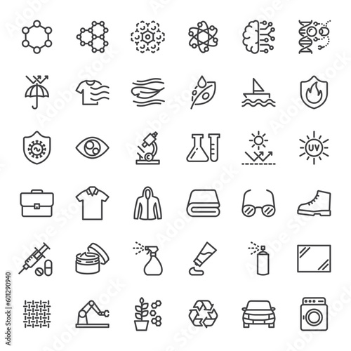 Nanotechnology icons set, Coating Fabric classic simple vector line icon