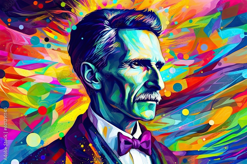 Colorful Illustration of Nikola Tesla, Generative AI