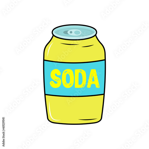 Can of carbonated soda. Refreshing drink icon. Vintage aluminum fresh beverage.