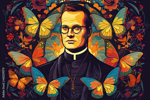 Colorful Illustration of Gregor Mendel, Father of Genetics, Generative AI photo