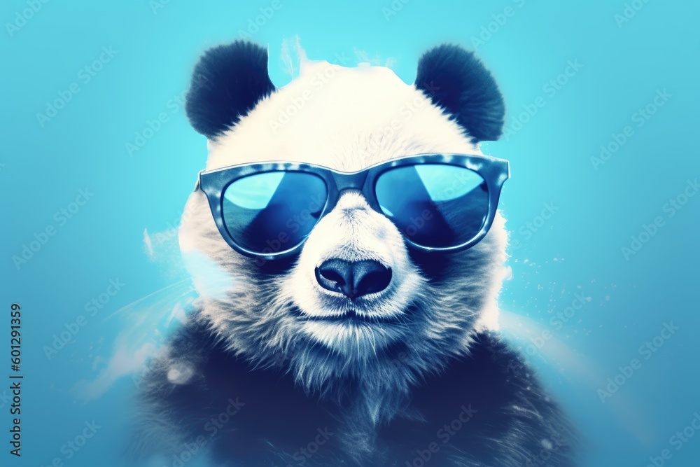 Porträt von lustigen süßen Panda mit Sonnenbrille. AI generated, human enhanced Porträt von lustigen süßen Panda mit Sonnenbrille. AI generated, human enhanced