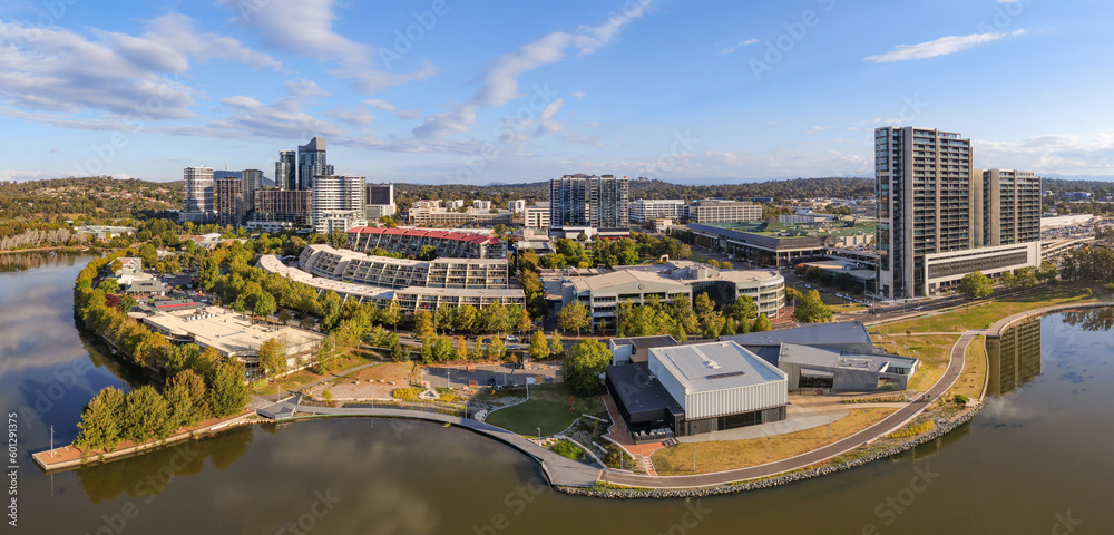 Panorama of Belconnen Town Centre, Canberra, Australia. - obrazy, fototapety, plakaty 
