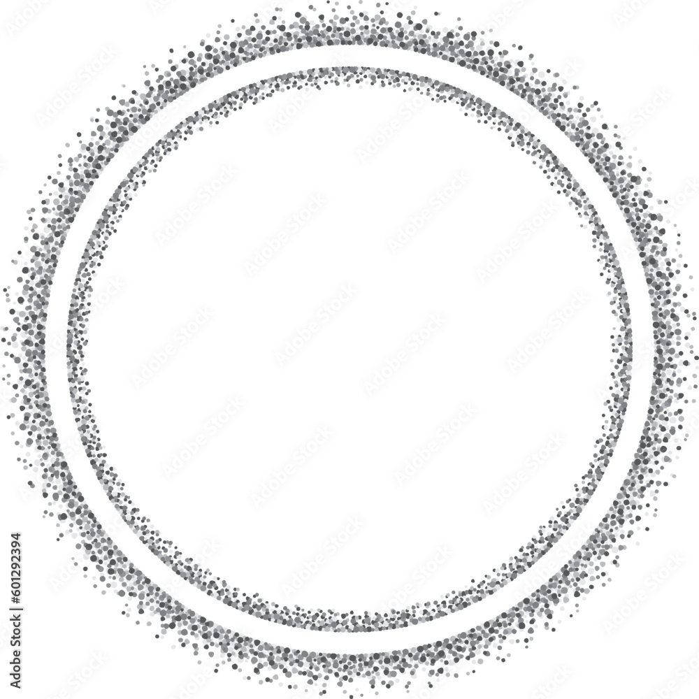 Circular border with two lines with small dots, gray. A circular border to use as a frame for your designs, made with messy, irregular gray dots. Circular border with two lines with small dots, gray. A circular border to use as a frame for your designs, made with messy, irregular gray dots.