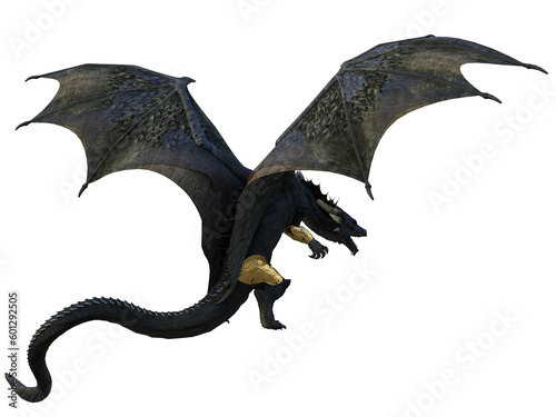 3d render of a cinematic black dragon, fantasy creature