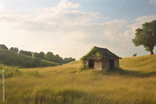 small house background in the middle of the meadow © Yoshimura