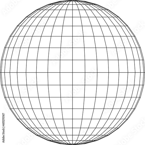 Globe sphere grid with ongitude, latitude and equator for cartography. 3d mesh planet earth. 