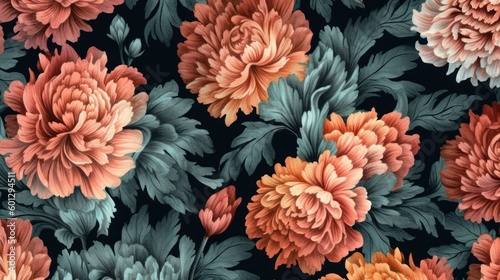 vintage flower pattern carnation black background AI generative