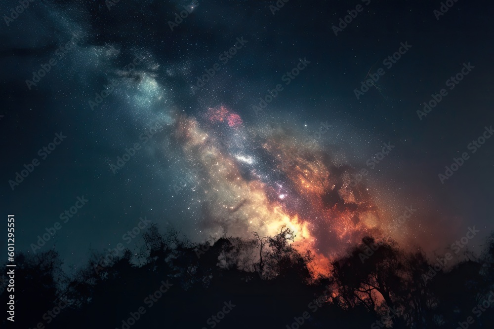nebula with bright star shining through, illuminating the scene, created with generative ai