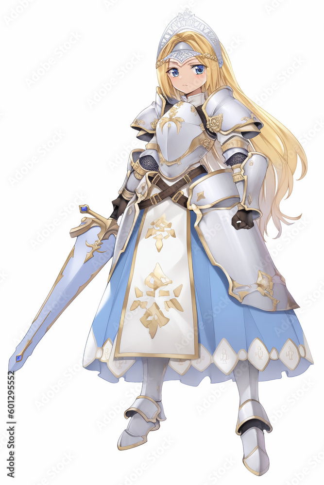 聖騎士(パラディン)の女性キャラクターの全身イラスト(AI generated image)