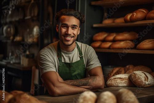 Salesman in a bakery. Generative Ai