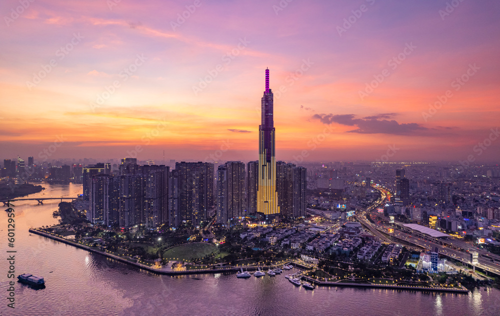 Sunset on Saigon river at Landmark, Ho Chi Minh city Vietnam. Photo taken on February 2023 Sunset on Saigon river at Landmark, Ho Chi Minh city Vietnam. Photo taken on February 2023
