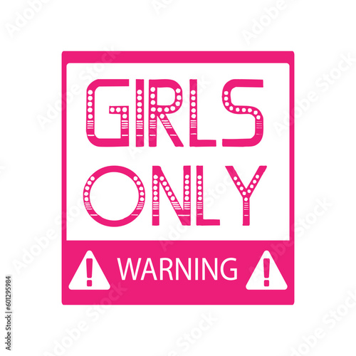 Girls only warning. Bachelorette party calligraphy postcard, banner or poster graphic design lettering vector element. Hand written postcard decoration with cocktail. Girls only