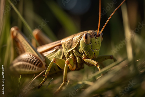 Grasshopper or cricket, close up macro view. Generative AI © marcin jucha