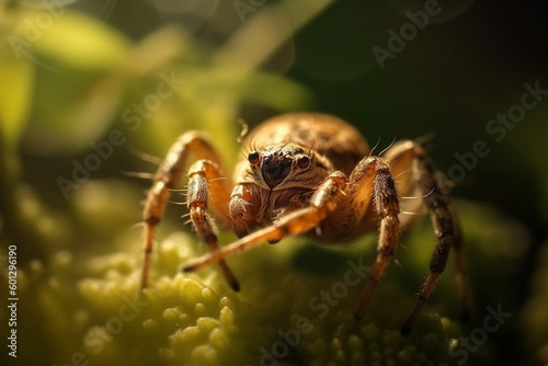 Close up macro view on spider. Generative AI