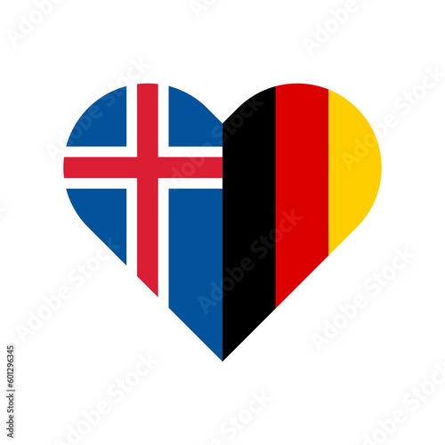 unity concept. heart shape icon of iceland and germany flags. vector illustration isolated on white background
